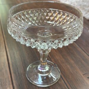 Indiana Glass VINTAGE Diamond Point Pedestal Clear Compote Serving Dish